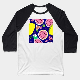 Large scale vector tropical fruits in 70s style Baseball T-Shirt